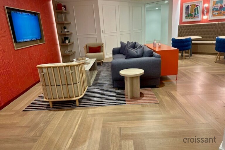 a living room with a wooden floor