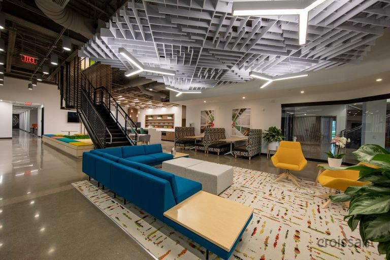 a room filled with furniture and a table