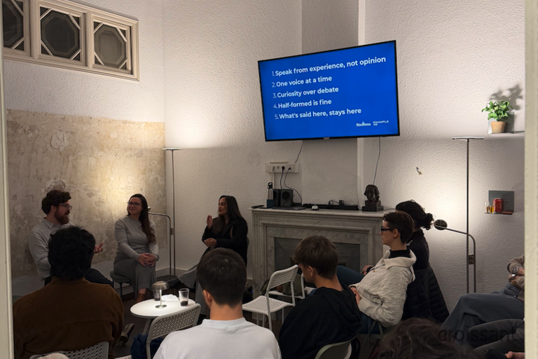 a group of people in a room