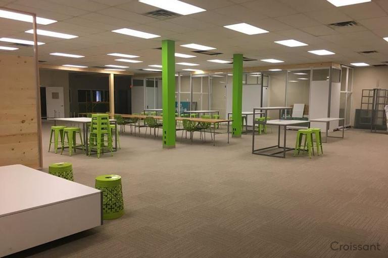 main coworking space with stacked chairs