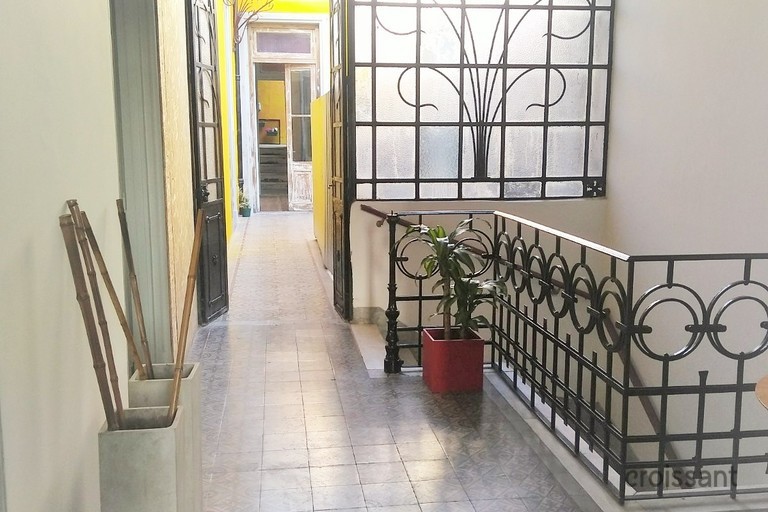 a room with a tiled floor