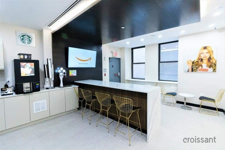 a room with a large mirror