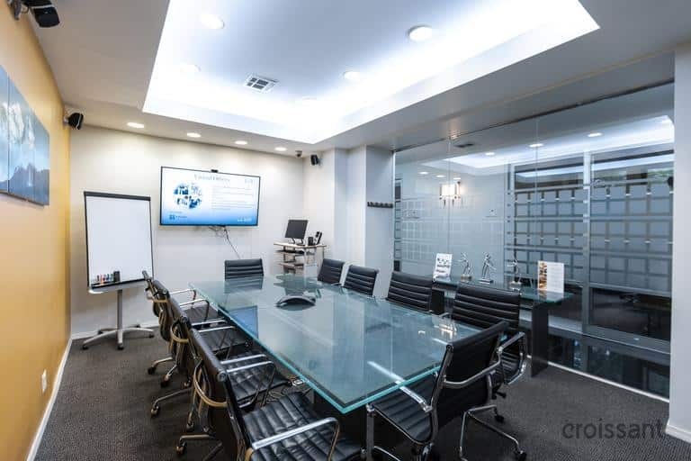 a kitchen with a table in a room