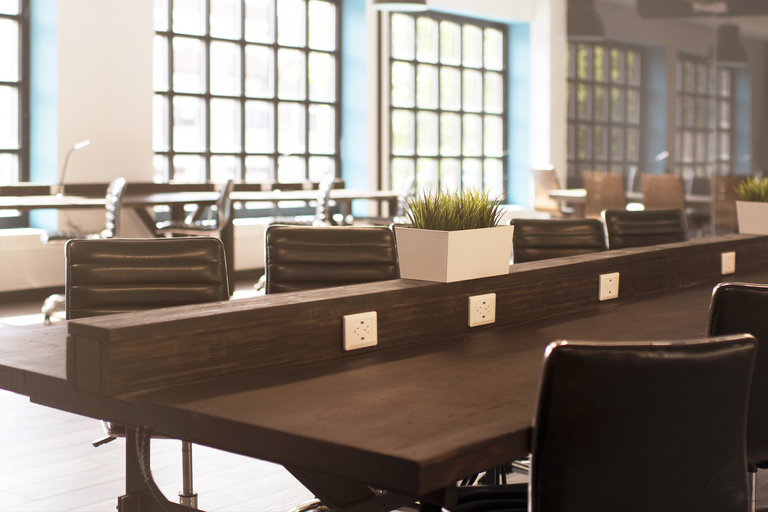 All desks are equipped with plugs.