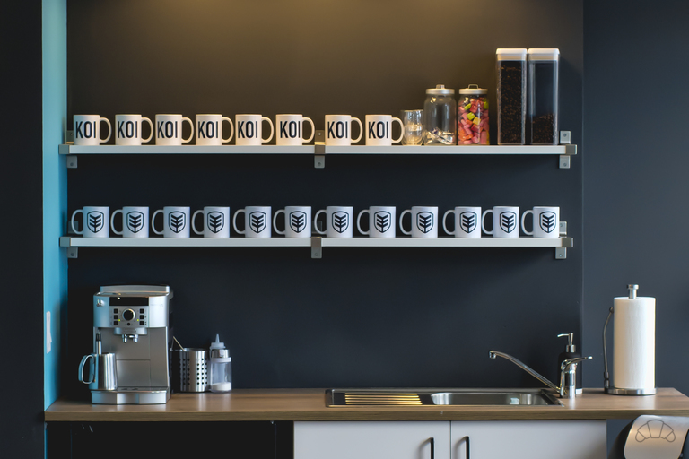 Coffee, tea, and beer available in the kitchen