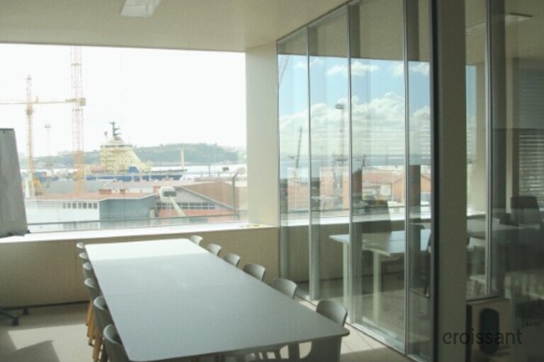 a room with a large window