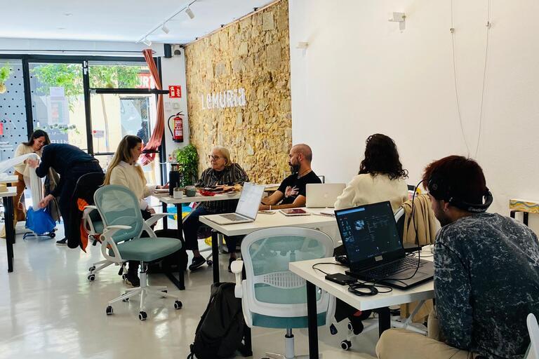 a group of people in a room