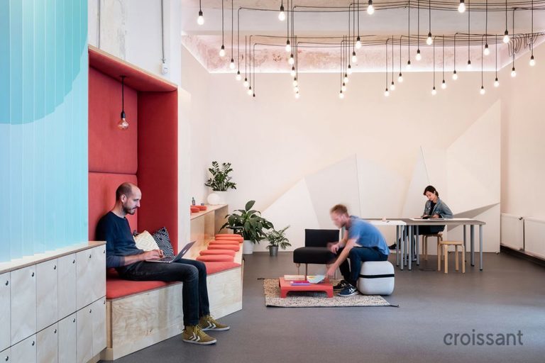 a group of people in a room