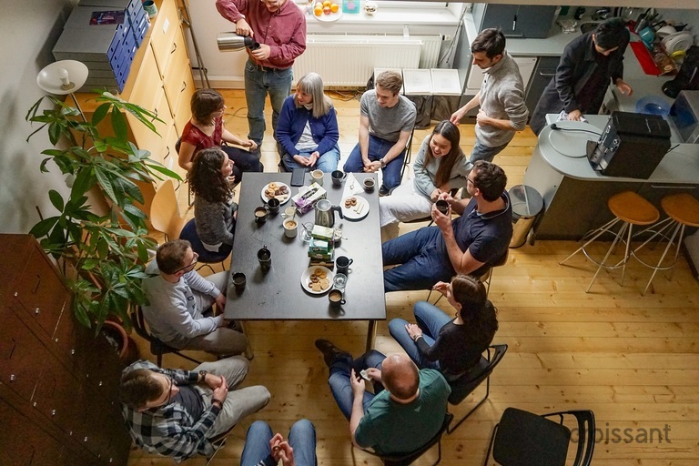 a group of people in a room