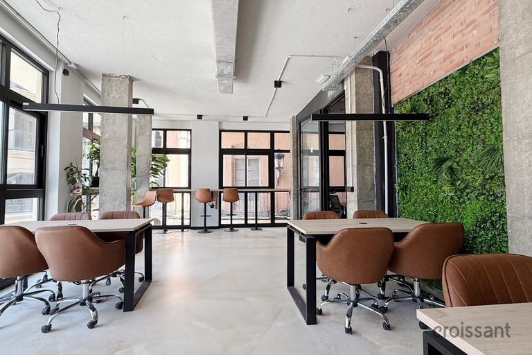 a dining room table in front of a building