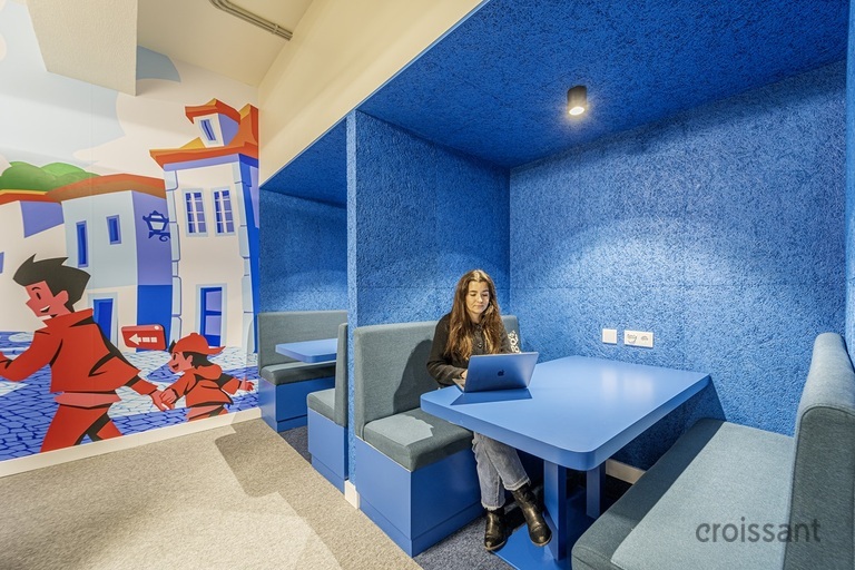 a blue and white box on a table