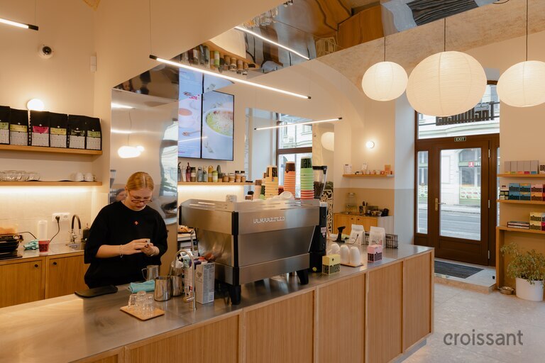 a person standing in a kitchen