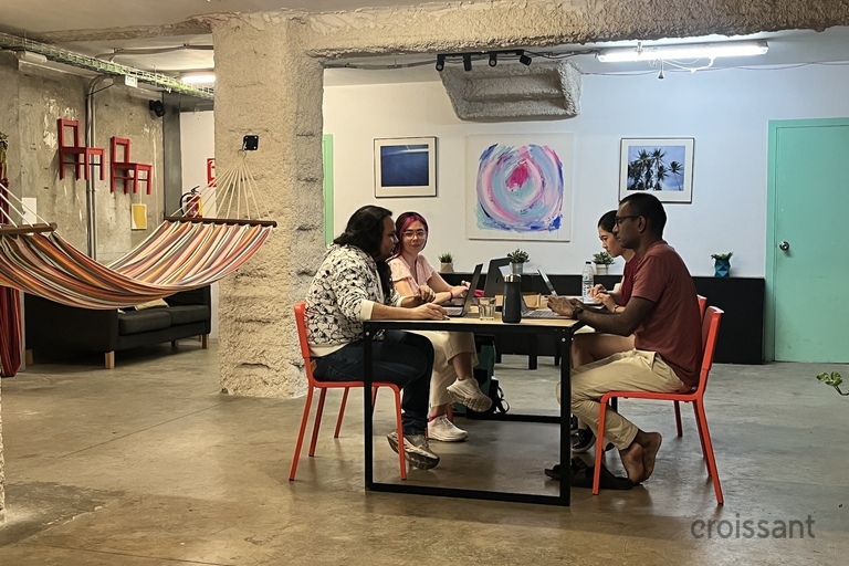 a group of people in a room