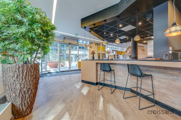 a room filled with furniture and a stove