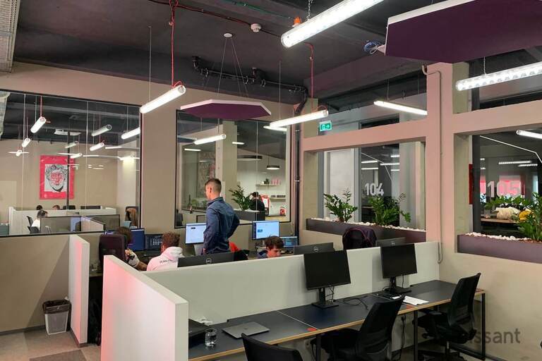 a group of people in a room