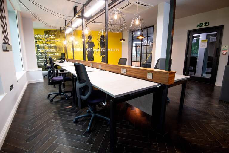 a chair sitting in front of a building