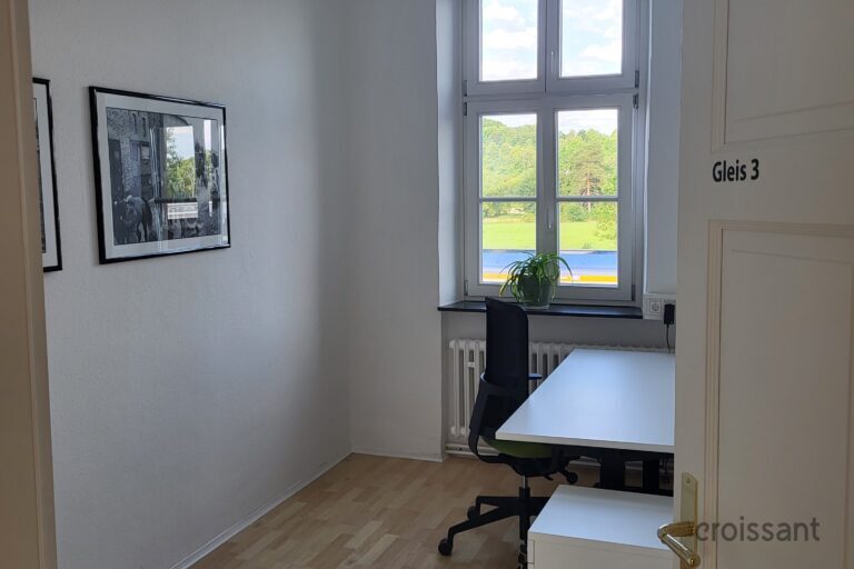 a view of a bedroom next to a window